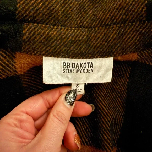 BB Dakota Steve Madden Black Cognac Tan Brown Utility Jacket Shacket Small S - Picture 5 of 7